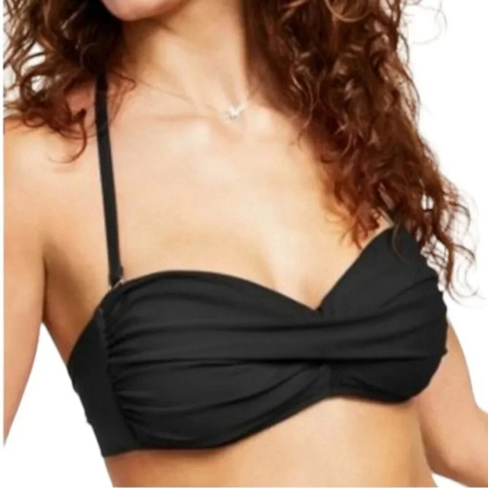 NWT Bar III Twist Bandeau Bikini Swim Top With Removable Straps Size S Black